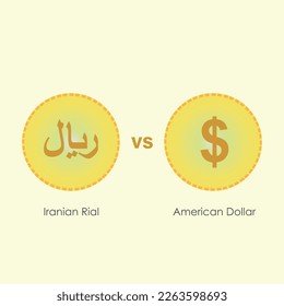 The currency comparison concept between the Iranian Rial and the American Dollar - the concept of forex currency trade.