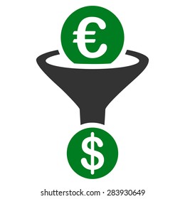 Currency conversion from BiColor Euro Banking Icon Set. Vector style: flat bicolor, green and gray symbol, rounded angles, white background.