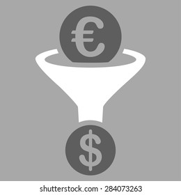 Currency conversion from BiColor Euro Banking Icon Set. Vector style: flat bicolor, dark gray and white symbol, rounded angles, silver background.