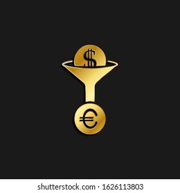 Currency conversion, dollar gold icon. Vector illustration of golden dark background.