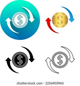 Currency Conversion Exchange Asset Finance Icon, Set of Flat Long Shadow, Black-White Silhouette, Line Art Logo Icon Symbol Isolated on White Background Financial, Bank, Business
