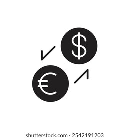 Icono de Conversión de Divisa con Flechas de Cambio y Símbolos de Divisa, Representando Cambio de Divisa, Tipos de Conversión y Transacciones Globales