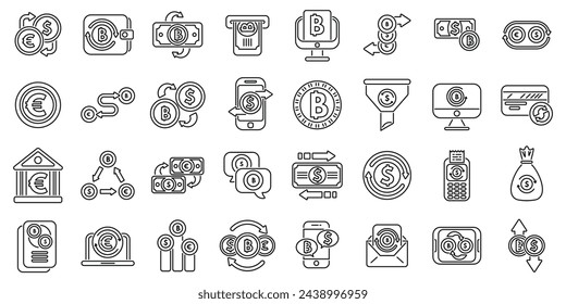 Currency conversion icons set outline vector. Exchange payment. Convert transfer