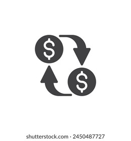 Currency conversion vector icon. filled flat sign for mobile concept and web design. Dollar coins and arrows glyph icon. Money Transfer symbol, logo illustration. Vector graphics