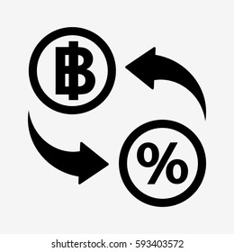 Currency convert icon. Baht percent. Isolated on white background. Flat vector illustration