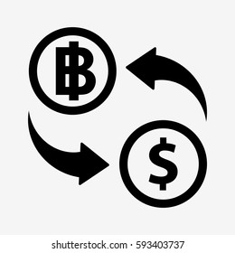 Currency convert icon. Dollar to THB. Isolated on white background. Flat vector illustration