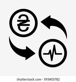 Currency convert icon. Health to UAH. Isolated on white background. Flat vector illustration