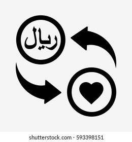 Currency convert icon. Love to Rial. Isolated on white background. Flat vector illustration
