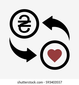 Currency convert icon. Love to UAH. Isolated on white background. Flat vector illustration