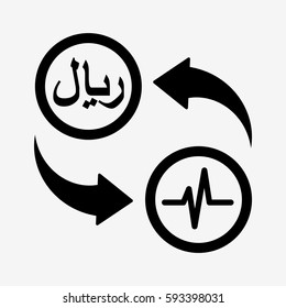 Currency convert icon. Rial to health. Isolated on white background. Flat vector illustration