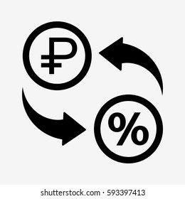 Currency convert icon. RUB to percent. Isolated on white background. Flat vector illustration