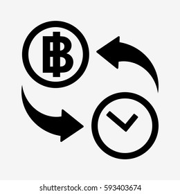 Currency convert icon. Time to Baht. Isolated on white background. Flat vector illustration