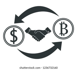 Currency converter from dollar to bitcoin. Affiliate agreement. Cryptocurrencies. Dollar icon and bitcoin icon.