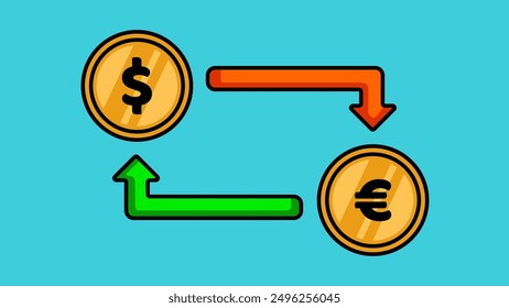 Währungsumrechner, Wechselkurs, Dollar zu Euro, Währungshandel, Vektor, flaches Symbol