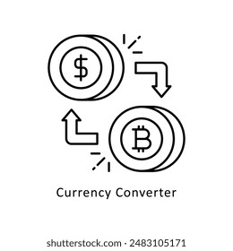 Ilustración de estilo de ícono de esquema de Vector de convertidor de divisas. Símbolo sobre fondo blanco EPS 10 Archivo