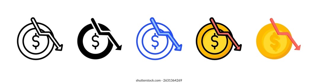 Currency Crisis Icon Collection With Multiple Styles