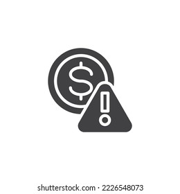 Currency crisis vector icon. Dollar warning filled flat sign for mobile concept and web design. Money inflation glyph icon. Symbol, logo illustration. Vector graphics
