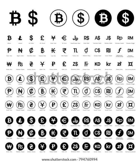 通貨 暗号通貨 すべての種類の通貨記号 硬貨 通貨丸円ベクターイラスト線記号セット コレクション のベクター画像素材 ロイヤリティフリー