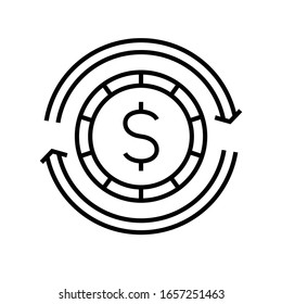 Ícone da linha de dados da moeda, sinal de conceito, ilustração vetorial de contorno, símbolo linear.