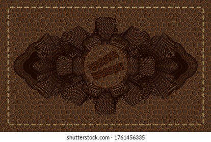 Decoración de moneda icono del tocino dentro de la placa de cuero. Fondo elegante de la cartera. Ilustración vectorial. 
