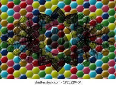Decoración de moneda, icono de guantes de boxeo dentro del emblema colorido. Hexagón de exquisito fondo. Ilustración. 