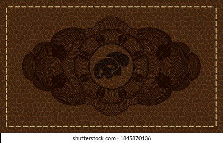 Currency decoration champignon icon inside brown leather emblem. Wallet graceful background. Intense illustration. 