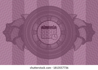 Currency decoration deadline icon inside pink wavy realistic emblem. Curve handsome background. Artistic illustration. 
