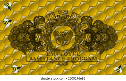 Currency Decoration Engine Icon And Employee Assistance Program Text Sweet Honey Emblem. Beekeeping Exquisite Background. Illustration. 