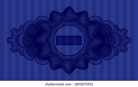 Currency decoration keyboard icon inside Blue color emblem. Bars graceful background. Vector illustration. 