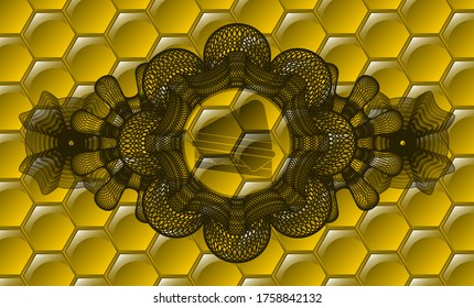 Currency decoration sandwich icon inside honey emblem. beekeeping luxurious background. Illustration. 