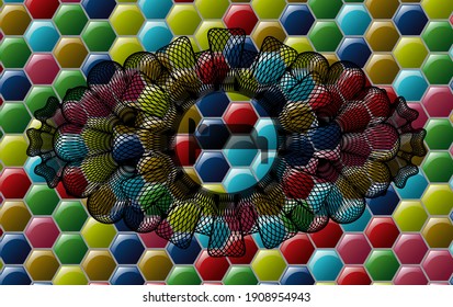 Currency decoration sleeping icon inside Colorful realistic emblem. Hexagon handsome background. Illustration. 