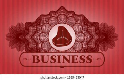 Currency decoration Steak icon and Business text red color emblem. Bars delicate background. Illustration. 