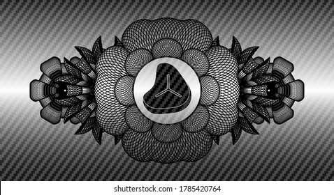 Currency decoration Steak icon inside carbon fiber badge. Polymer texture chic background. Artistic illustration. 