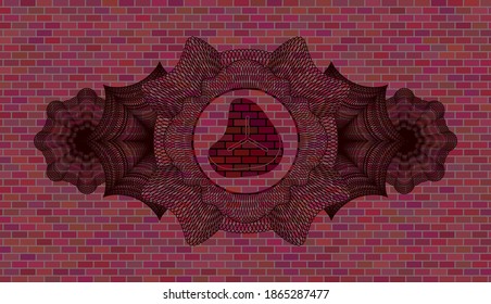 Currency decoration Steak icon inside red brick wall realistic emblem. Tiles delicate background. Intense illustration. 
