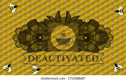 Currency decoration tea icon and Deactivated text sweet honey realistic emblem. beekeeping graceful background. Illustration. 