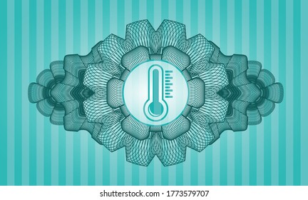 Currency decoration thermometer icon inside Turquoise color realistic emblem. Bars graceful background. Illustration. 