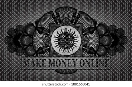 Decoración de moneda Icono de virus y emblema realista abstracto del texto de Make Money Online. Fondo elegante del patrón. Ilustración. 