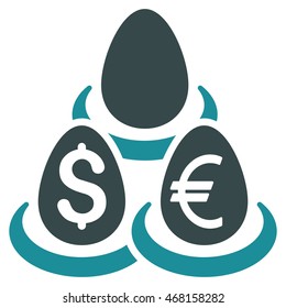Currency Deposit Diversification icon. Vector style is bicolor flat iconic symbol with rounded angles, soft blue colors, white background.