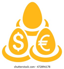 Currency Deposit Diversification icon. Vector style is flat iconic symbol with rounded angles, yellow color, white background.