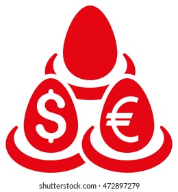 Currency Deposit Diversification icon. Vector style is flat iconic symbol with rounded angles, red color, white background.