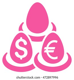 Currency Deposit Diversification icon. Vector style is flat iconic symbol with rounded angles, pink color, white background.