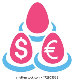 Currency Deposit Diversification icon. Vector style is bicolor flat iconic symbol with rounded angles, pink and blue colors, white background.