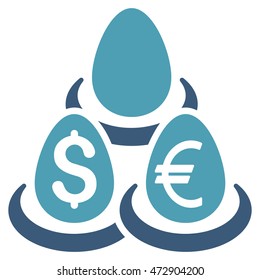 Currency Deposit Diversification icon. Vector style is bicolor flat iconic symbol with rounded angles, cyan and blue colors, white background.