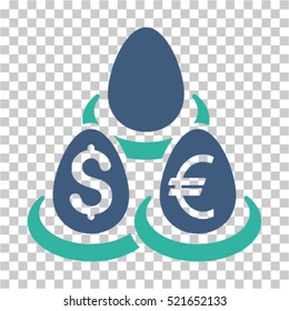 Currency Deposit Diversification icon. Vector pictograph style is a flat bicolor symbol, cobalt and cyan colors, chess transparent background.