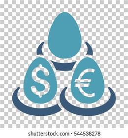 Currency Deposit Diversification icon. Vector pictogram style is a flat bicolor symbol, cyan and blue colors, chess transparent background. Designed for software and web interface toolbars and menus.