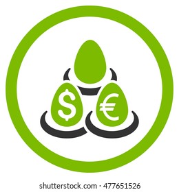 Currency Deposit Diversification rounded icon. Vector illustration style is flat iconic bicolor symbol, eco green and gray colors, white background.