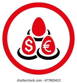 Currency Deposit Diversification rounded icon. Vector illustration style is flat iconic bicolor symbol, intensive red and black colors, white background.