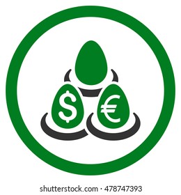 Currency Deposit Diversification rounded icon. Vector illustration style is flat iconic bicolor symbol, green and gray colors, white background.