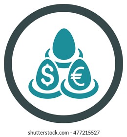 Currency Deposit Diversification vector bicolor rounded icon. Image style is a flat icon symbol inside a circle, soft blue colors, white background.