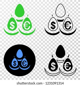 Currency deposit eggs EPS vector pictogram with contour, black and colored versions. Illustration style is flat iconic symbol on chess transparent background.